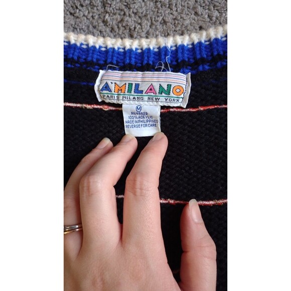 VTG Womens 80’s A’Milano Sweater Cardigan Motorcycle Colorful Boho Grunge Sz M - Picture 5 of 8